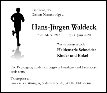 Traueranzeige von Hans-Jürgen Waldeck von Hildesheimer Allgemeine Zeitung