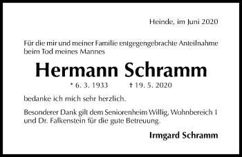 Traueranzeige von Hermann Schramm von Hildesheimer Allgemeine Zeitung