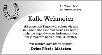 Traueranzeige von Karl-Heinz Wehmeier von Hildesheimer Allgemeine Zeitung