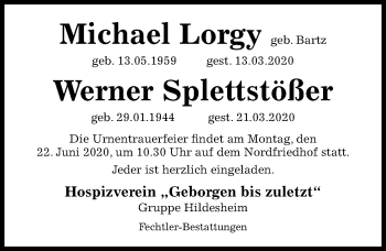 Traueranzeige von Michael Lorgy von Hildesheimer Allgemeine Zeitung