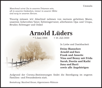 Traueranzeige von Arnold Lüders von Hildesheimer Allgemeine Zeitung