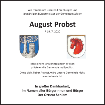 Traueranzeige von August Probst von Hildesheimer Allgemeine Zeitung