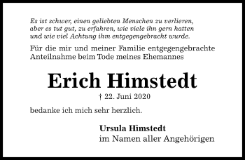 Traueranzeige von Erich Himstedt von Hildesheimer Allgemeine Zeitung