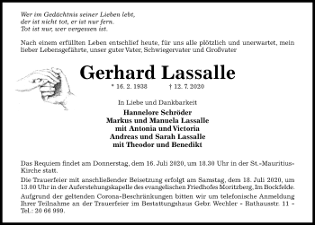 Traueranzeige von Gerhard Lassalle von Hildesheimer Allgemeine Zeitung