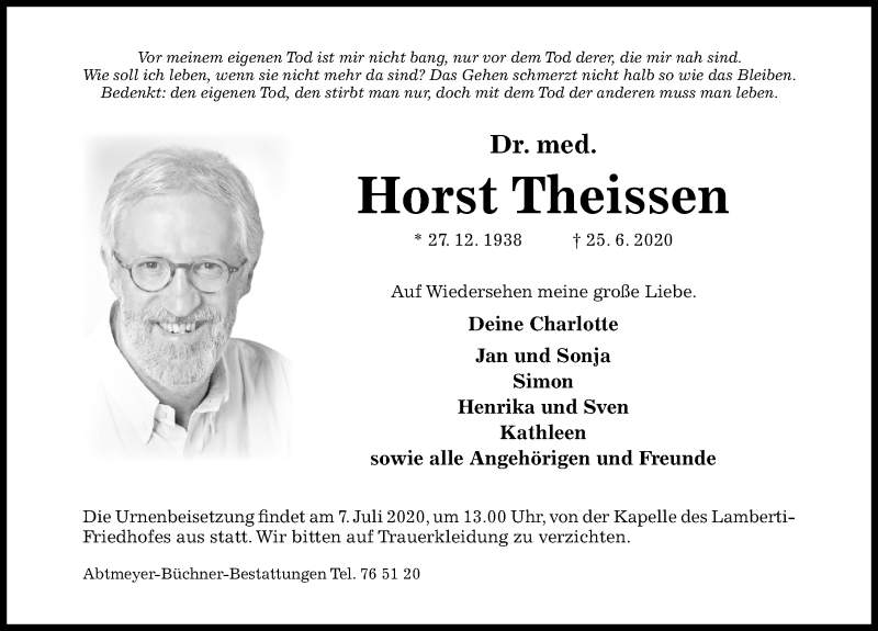  Traueranzeige für Horst Theissen vom 02.07.2020 aus Hildesheimer Allgemeine Zeitung