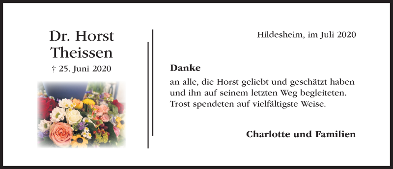  Traueranzeige für Horst Theissen vom 22.07.2020 aus Hildesheimer Allgemeine Zeitung