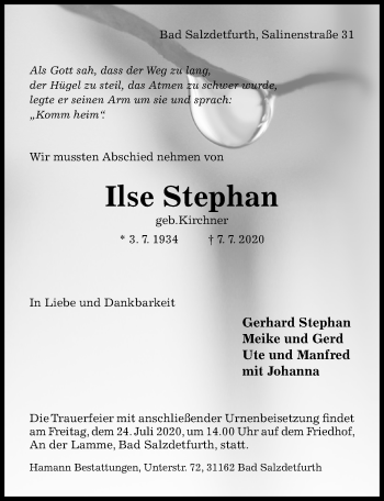 Traueranzeige von Ilse Stephan von Hildesheimer Allgemeine Zeitung