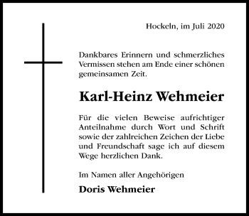 Traueranzeige von Karl-Heinz Wehmeier von Hildesheimer Allgemeine Zeitung