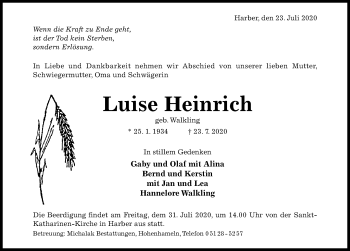 Traueranzeige von Luise Heinrich von Hildesheimer Allgemeine Zeitung