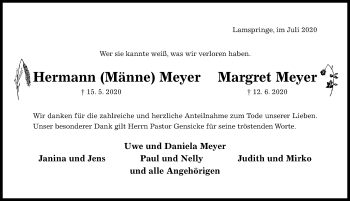 Traueranzeige von Margret Meyer von Hildesheimer Allgemeine Zeitung