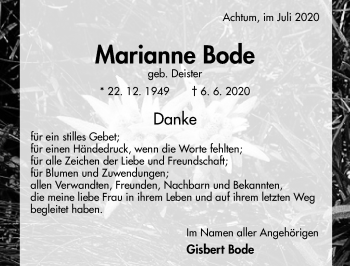 Traueranzeige von Marianne Bode von Hildesheimer Allgemeine Zeitung