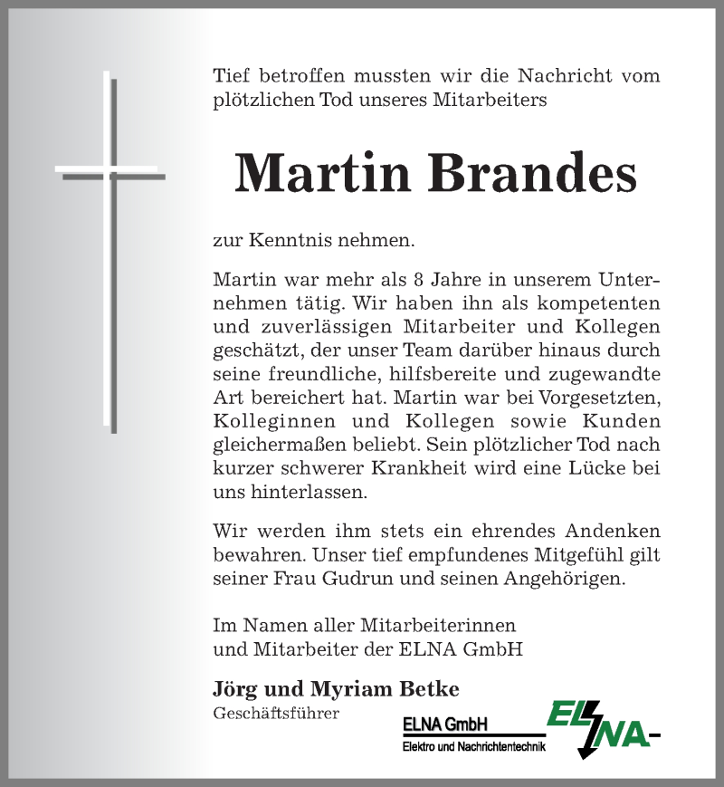  Traueranzeige für Martin Brandes vom 04.07.2020 aus Hildesheimer Allgemeine Zeitung