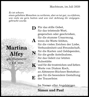 Traueranzeige von Martina Alfey von Hildesheimer Allgemeine Zeitung