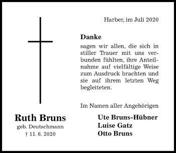 Traueranzeige von Ruth Bruns von Hildesheimer Allgemeine Zeitung