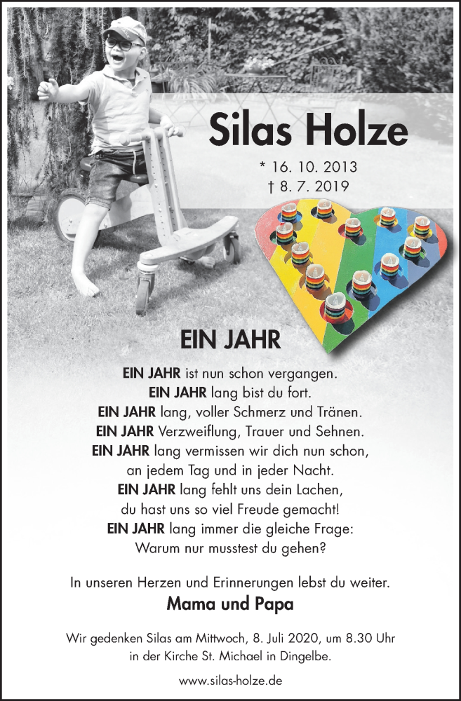  Traueranzeige für Silas Holze vom 07.07.2020 aus Hildesheimer Allgemeine Zeitung