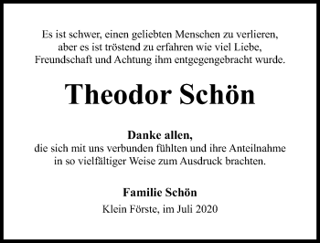 Traueranzeige von Theodor Schön von Hildesheimer Allgemeine Zeitung