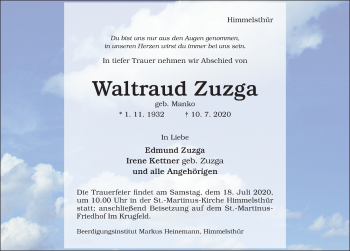 Traueranzeige von Waltraud Zuzga von Hildesheimer Allgemeine Zeitung