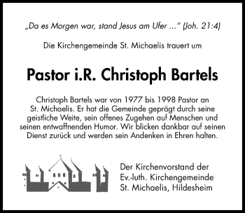 Traueranzeige von Christoph Bartels von Hildesheimer Allgemeine Zeitung