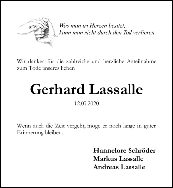 Traueranzeige von Gerhard Lassalle von Hildesheimer Allgemeine Zeitung