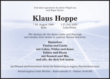 Traueranzeige von Klaus Hoppe von Hildesheimer Allgemeine Zeitung