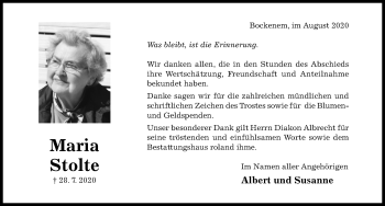 Traueranzeige von Maria Stolte von Hildesheimer Allgemeine Zeitung