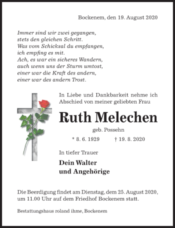 Traueranzeige von Ruth Melechen von Hildesheimer Allgemeine Zeitung