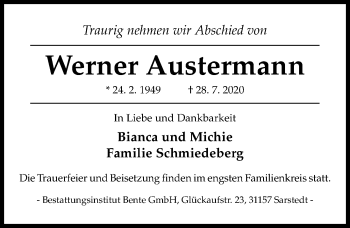 Traueranzeige von Werner Austermann von Hildesheimer Allgemeine Zeitung