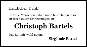 Traueranzeige von Christoph Bartels von Hildesheimer Allgemeine Zeitung