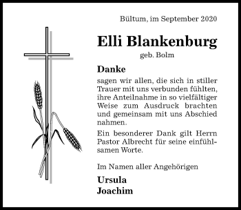 Traueranzeige von Elli Blankenburg von Hildesheimer Allgemeine Zeitung