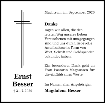 Traueranzeige von Ernst Besser von Hildesheimer Allgemeine Zeitung