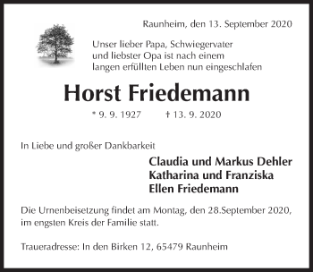 Traueranzeige von Horst Friedemann von Hildesheimer Allgemeine Zeitung