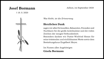 Traueranzeige von Josef Bormann von Hildesheimer Allgemeine Zeitung