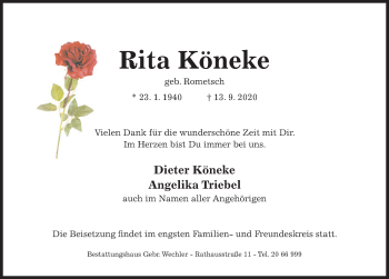 Traueranzeige von Rita Köneke von Hildesheimer Allgemeine Zeitung