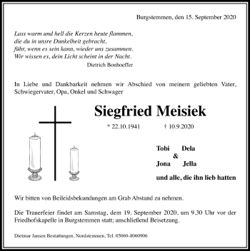 Traueranzeige von Siegfried Meisiek von Hildesheimer Allgemeine Zeitung