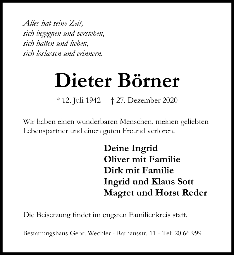  Traueranzeige für Dieter Börner vom 02.01.2021 aus Hildesheimer Allgemeine Zeitung