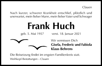 Traueranzeige von Frank Huch von Hildesheimer Allgemeine Zeitung