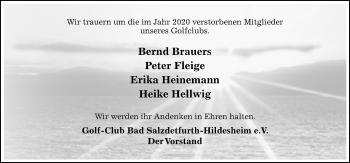 Traueranzeige von Golf-Club Bad Salzdetfurth-Hildesheim e.V. trauert um  von Hildesheimer Allgemeine Zeitung