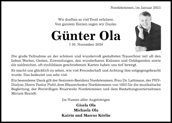Traueranzeige von Günter Ola von Hildesheimer Allgemeine Zeitung