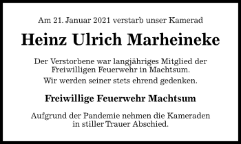 Traueranzeige von Heinz Ulrich Marheineke von Hildesheimer Allgemeine Zeitung