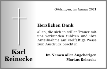 Traueranzeige von Karl Reinecke von Hildesheimer Allgemeine Zeitung