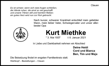 Traueranzeige von Kurt Miethke von Hildesheimer Allgemeine Zeitung