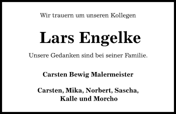 Traueranzeige von Lars Engelke von Hildesheimer Allgemeine Zeitung