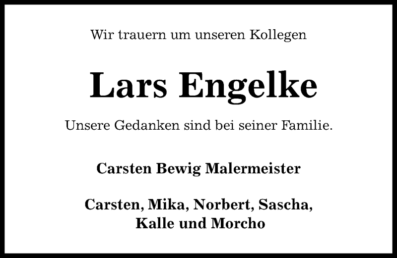  Traueranzeige für Lars Engelke vom 19.01.2021 aus Hildesheimer Allgemeine Zeitung