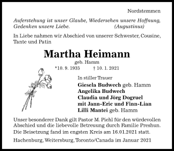 Traueranzeige von Martha Heimann von Hildesheimer Allgemeine Zeitung