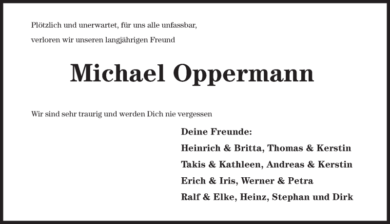  Traueranzeige für Michael Oppermann vom 30.01.2021 aus Hildesheimer Allgemeine Zeitung