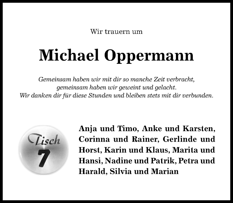  Traueranzeige für Michael Oppermann vom 30.01.2021 aus Hildesheimer Allgemeine Zeitung