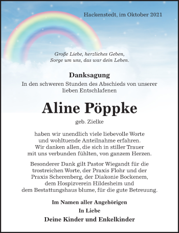 Traueranzeige von Aline Pöppke von Hildesheimer Allgemeine Zeitung