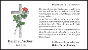 Traueranzeige von Helene Fischer von 	Hildesheimer Allgemeine Zeitung