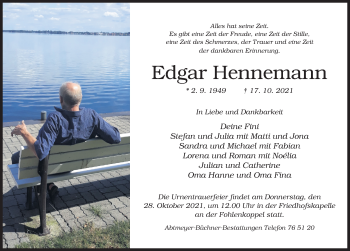 Traueranzeige von Edgar Hennemann von Hildesheimer Allgemeine Zeitung