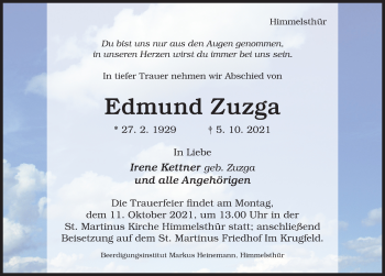 Traueranzeige von Edmund Zuzga von Hildesheimer Allgemeine Zeitung